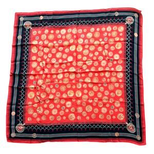 Elaine Gold designer silk scarf 1980’s orange gold coins medallions 29” square